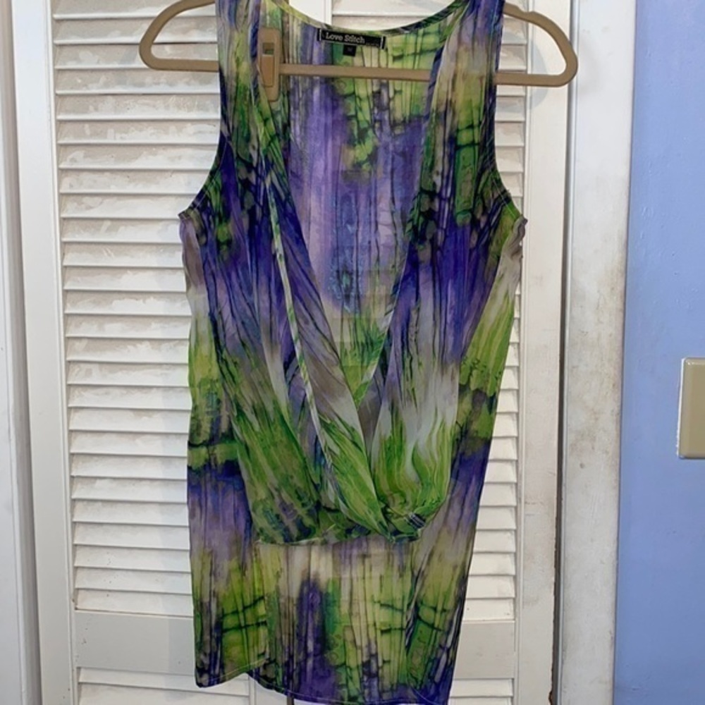 Love Stitch Sheer Sleeveless Tie Dye Blouse